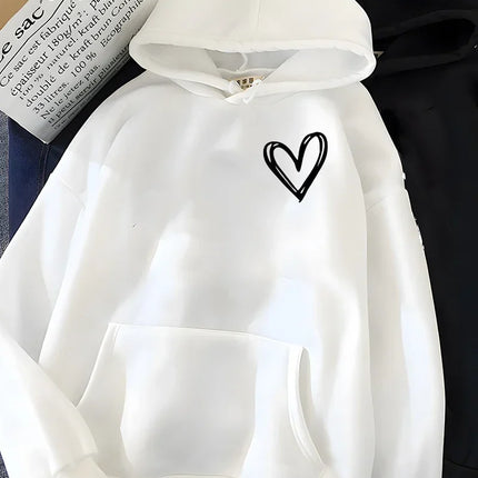 Hirsionsan Simplic Heart Print Women Sweatshirt Soft Casual Loose Vintage Female Hoodies 2024 Winter Warm Fleece Student Tops