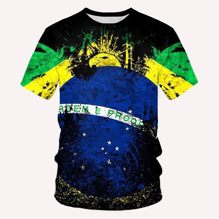 Brazilian Men's T Shirt O Neck Short Sleeve Fashion Brazil Fiag Print Streetwear Oversized Loose Camisa Brasil Male Clothing
