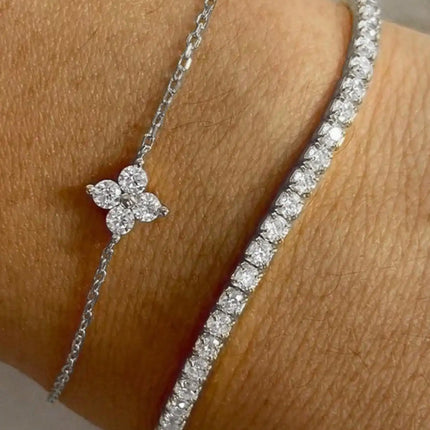 2pcs Simple Cubic Zirconia Flower Water Chain Women's Bracelet Set Daily Office Jewelry