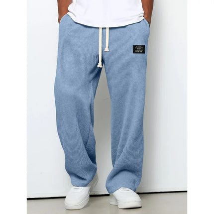 Men's Waffle Knit Wide Leg Sweatpants Autumn Casual Loose Fit Drawstring Trousers Youth Streetwear Hip Hop Joggers Pants