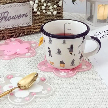 Kawaii pink colour Blossom Silicone Coasters Style Sakura Coffee Cup posavasos Sakura Insulated TableMat Tea Cup Home Decor Gift