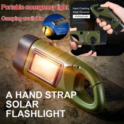 Solar Flashlight Portable Outdoor Hiking Hand Crank Rechargeable Emergency Camping Lights Multi-functional Emergency Light