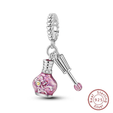 100% 925 Sterling Silver Fashion Pink Princess Skirt Bag Lipstick Charms Beads Fit Qikaola Original Bracelets DIY Jewelry Gifts