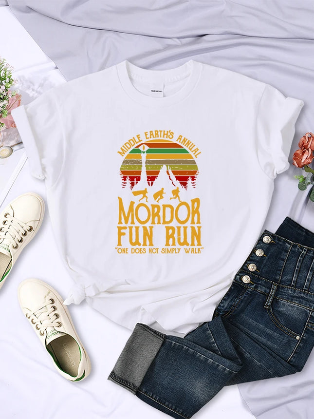 Middle Earth'S Annual Mordor Fun Run T Shirts Women Vintage Casual All-math Tops Breathable Fashion Short Sleeve Womans Clothing