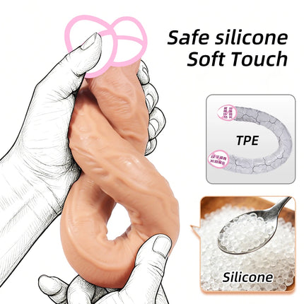Dual-Ended Dildo for Women -Flexible Realistic Double Penetration Adult Toy, Soft Waterproof Phallus for Vaginal Anal Stimulatio