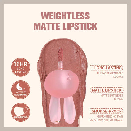 Cute Bunny Lipgloss Matte Velvet Lip Clay Long-lasting Color Non-drying Gege Bear Rabbit Lip Glaze