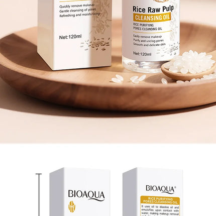 BIOAOUA Rice Raw Pulse Pure Pore Cleansing Oil Makeup Remover Gently Dissolve, Moisturize, Soothe Facial Makeup Remover