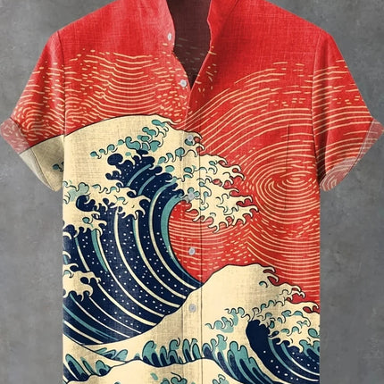 New Hawaiian Men's Linen Shirt Abstract Splicing Pattern Art Printed Shirt Beach Vacation Daily Travel Short Sleeve Shirt