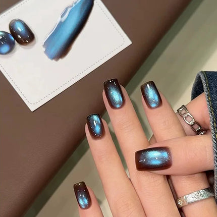 SHAKA 1pcs Autumn Winter Whitening Blue Temperament Glass Bead Cat Eye Gel Nail Polish Brown Blue Cat Eye Nail Art Nail Supplies
