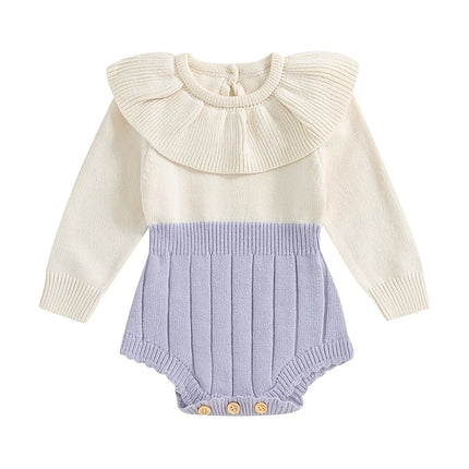 0-18M Infant Newborn Baby Girl Knit Sweater Romper Contrast Color Long Sleeve Jumpsuit Overall Spring Autumn Soft Clothes