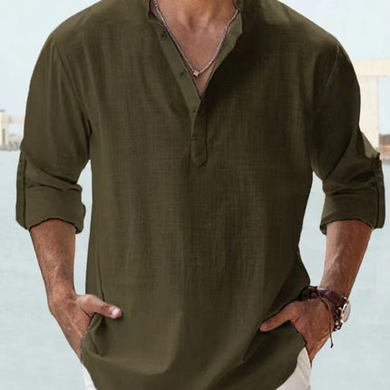 New Cotton Linen Shirts for Men Casual Shirts Lightweight Long Sleeve Henley Beach Shirts Hawaiian T Shirts for Men