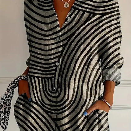 Plus Size 1XL-5XL Women's Fashion Chic Zebra Print Blouse Ladies Casual Long Sleeve Button-Up with Lapel Collar Blouse Shirt