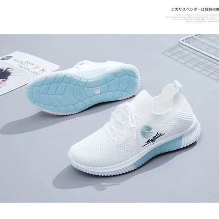 Summer Small White Shoes for Women's Casual Flying Knitted Shoes Comfortable Soft Sole Breathable Running Students' Shoes