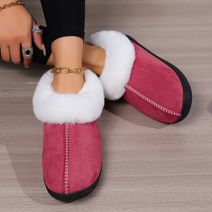 Fur Ankle Fluffy Slippers Women 2024 Winter Warm Plush Indoor Home Slippers Woman Faux Suede Closed Toe Soft Sole House Shoes