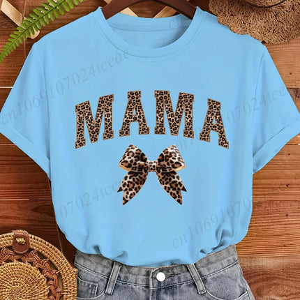 Leopard Mama Coquette Printed Women's T-Shirts Short Sleeve Mom Tee Tops Leopard Mom T-Shirts Summer Fashion Women's Clothing