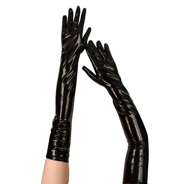 Women Long Patent Leather Coated Pole Dance Performance Gloves Halloween Cosplay  Costume Accessories Nightclub Sexy Tight Glove