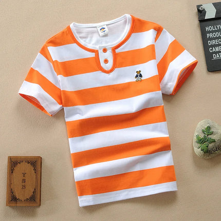 Children's clothing short sleeved T-shirt summer clothes boys and girls striped polo shirt elastic cotton round neck T-shirt 0-1
