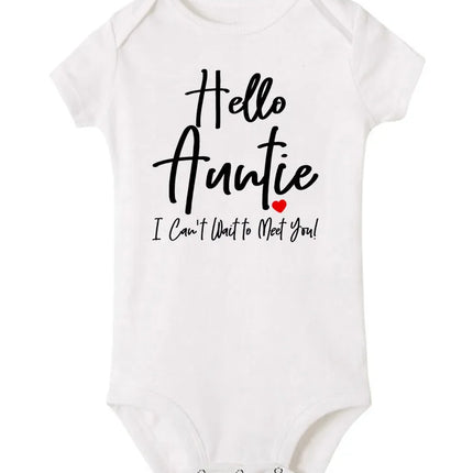 Hello Auntie I Can't Wait To Meet You Announcement Baby Toddler Bodysuits Pregnancy Clothes Boy Girl Romper Infant Shower Gifts