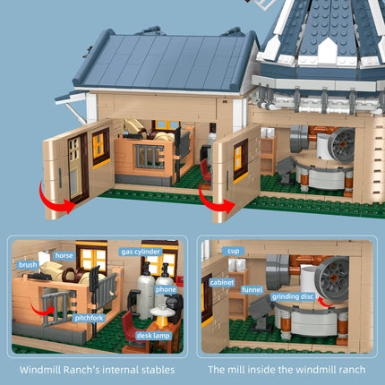 Creative Windmill Ranch Building Blocks Farm House Model with Rotating Blades Animal Figures DIY Toy Gift for Kids Adults