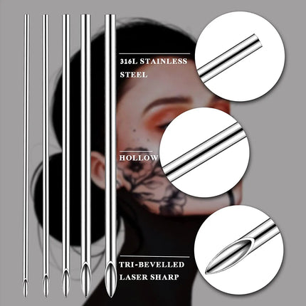 200/100/50PCS Piercing Needles Surgical Steel Disposable Body Piercing Needles E.O.Gas Sterilized Permanent Makeup Tattoo Needle