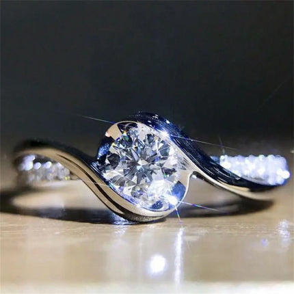 Sparkling Alloy Silver Rings Women Shinning White Sapphire Wedding Ring Cubic Zirconia Jewelry Gifts Size 6-10 Elegant