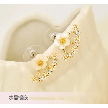 Women's Flower Earrings Zircon Ear Jacket Korean Style Copper Ear Studs Earrings Orecchini Jewelry Pendientes Aretes De Mujer