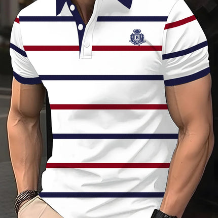 Luxury brand lettered short-sleeved polo shirt, fashionable striped summer breathable T-shirt, high-end Korean style men's clothing