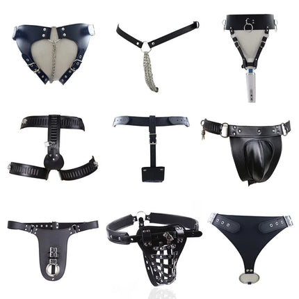 Leather Chastity Belt,Strapon Dildo Harness Underwear,Strap-on Anal Plug Butt Panties,Sex Toys For Women Men