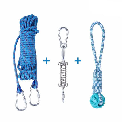 Bite Resistant Dog Spring Pole Toys 5M Cotton Rope Dog Teething Toy Dog Spring Pole Toys Tug Hanging Exercise Cotton Rope