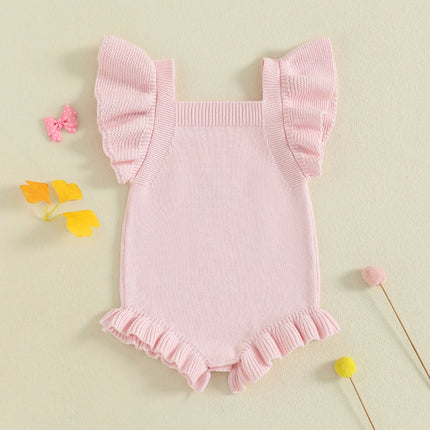 Citgeett Summer Infant Baby Girls Ruffle Knit Bodysuit Bow Embroidery Flying Sleeve Jumpsuits Fall Clothes