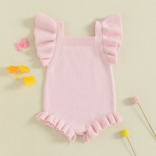 Citgeett Summer Infant Baby Girls Ruffle Knit Bodysuit Bow Embroidery Flying Sleeve Jumpsuits Fall Clothes