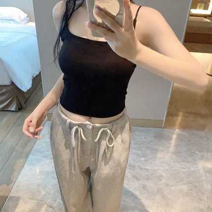 New Women's Slim Fit Tank Top Pure Color Summer Outerwear with Chest Pad Bal Base irt Sli Versatile Casual Wear