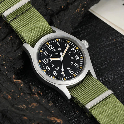 Militado ML05 38mm Military Watch Miyota 2035 Movement Domed Sapphire Crystal C3 Green Luminous 10Bar Waterproof Vintage Watches