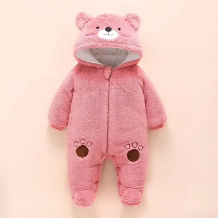 0-12M Baby Rompers Cute Bear Toddler Girls Overall Jumpsuit Winter Warm Hooded Cotton Baby Boys Romper Infants Clothes