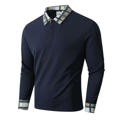 Men Waffle Knit Long Sleeve Polo Shirt Plaid Collar Breathable Daily Business Office Travel Holiday Walking Casual Tops
