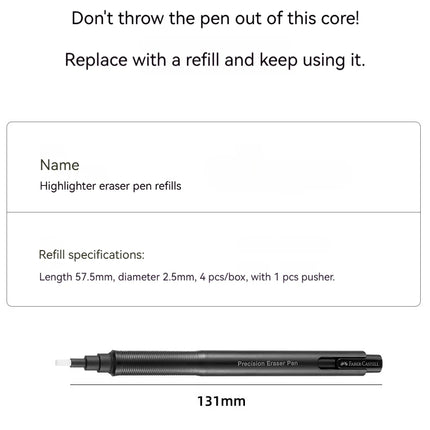 Faber-Castell Precision Tip Pen-Style Eraser Refillable Round 2.5mm Art Pencil Eraser Professional Drawing Rubbing Stationery
