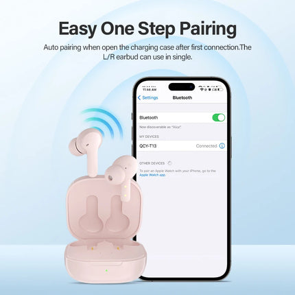 QCY T13 True Wireless Earbuds Bluetooth 5.1 Earphones 7.2mm Drivers with Big Bass 40H Long Playtime Fast Charge Water-Resistant