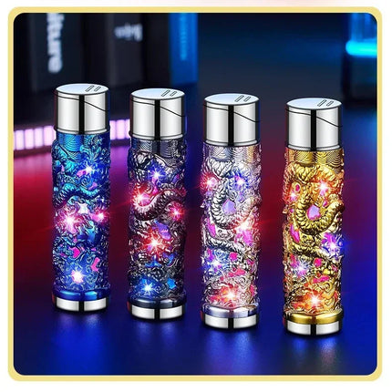 Metal Relief Lantern Inflatable Lighter Portable Windproof Butane Turbine Torch Jet Blue Flame Cigar Tool Fashionable Men's Gift