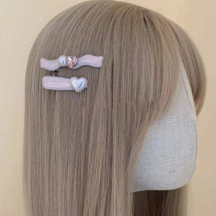 5pcs/set Pink Shiny Rhinestone Hair Clips for Girl Cute Heart Sided Clips Bangs Clips Sweet Headwear Hair Accessory