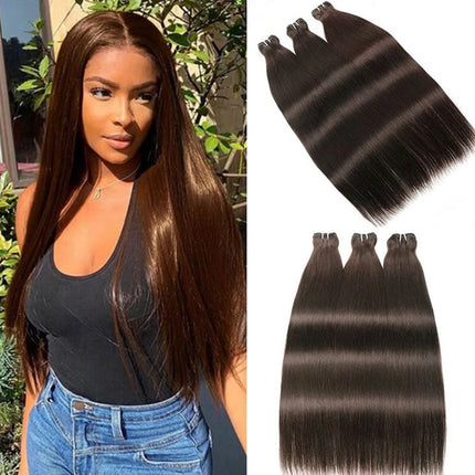 Sleek Straight Hair Bundles Brazilian Hair Weave Bundles 1/3 PCS Human Hair Bundles Natural Brown Color Remy Hair Extensions