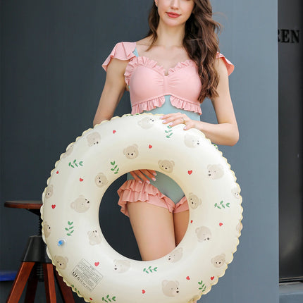1PC Inflatable pool floats, retro bear-shaped swim rings, safety-rated pool floats, for outdoor and beach use