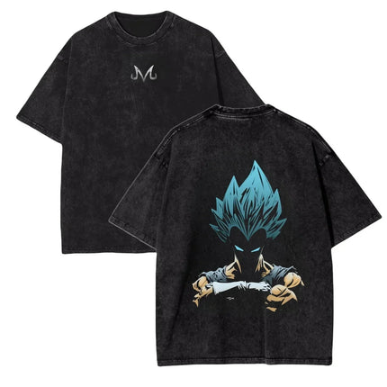 Anime Dragon Ball Z Vegeta Vintage Wash T-Shirt Short Sleeve Loose Sports Fitness T-Shirt Men's Harajuku Clothing Dragon Ball