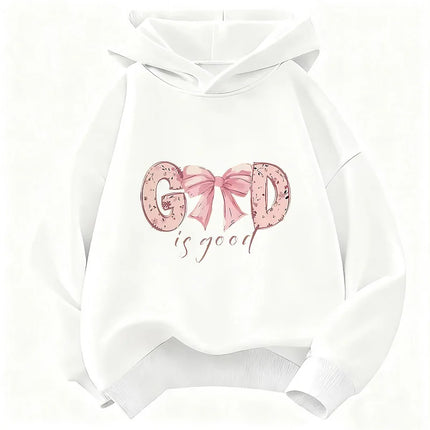 God Is Good with Bow Deisng Graphic Hoodie Kids Children's Sweatshirt Hoody for Boys Girls Autumn Winter Casual Hoodies