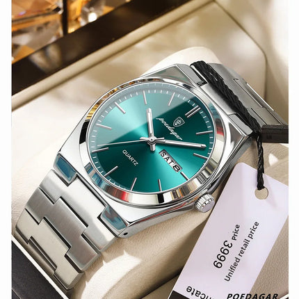 Casual Men's Quarts Wristwatch Waterproof Luminous Men Watch Stainless Steel Quarts Watch Date Week Man Clock(Packaged by Box)