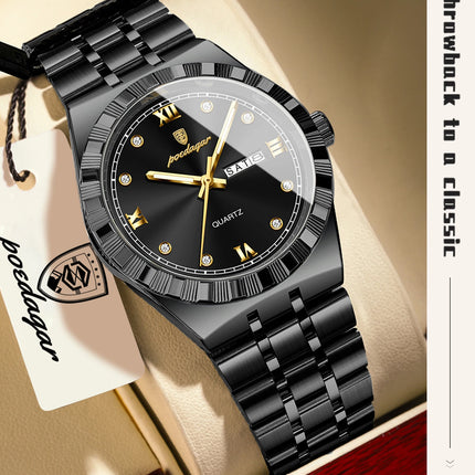 POEDAGAR Business Men's Watches Waterproof Luminous Week Date Fashion Men's Wristwatch Stainless Steel Quartz Watch For Men Reloj