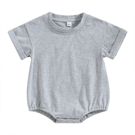VISgogo Infant Baby Boys Girls Bodysuit Summer Pullover Crewneck Loose Romper Short Sleeve Solid Color Newborn Clothes Outfit