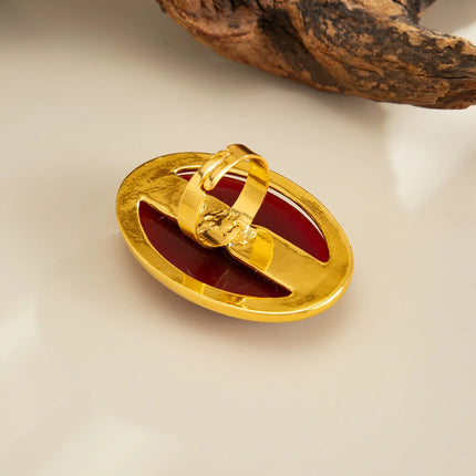 Salircon Classic Simple Geometry Red Oval Resin Finger Ring for Women Vintage Elegant Rings Charm Party Accessories Jewelry Gift