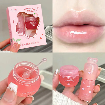 Moisturizing Lip Balm Set Blueberry Peach Light Hydrating Lip Gloss Relieve Dryness and Remove Dead Skin Soothing Tender Lips