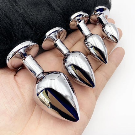 Metal Anal Plug with Faux Fox Tail,Cosplay Role Play Butt Plug,Adult Sex Toys for Men Women Couple,Anal Training Adult Products