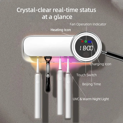 UV Toothbrush Sanitizer with 20-Min Quick Dry Dual Mount Rechargeable Toothbrush Cleaner Holder for Bathroom Family Use